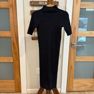 Hatch Navy Chic Mock Neck Merino Wool Ribbed Midi Dress Maternity Size 0 EUC